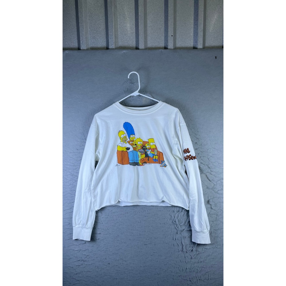 The Simpsons Graphic T-Shirt Mens XL White Excellent Long Sleeve Cropped Raw Hem